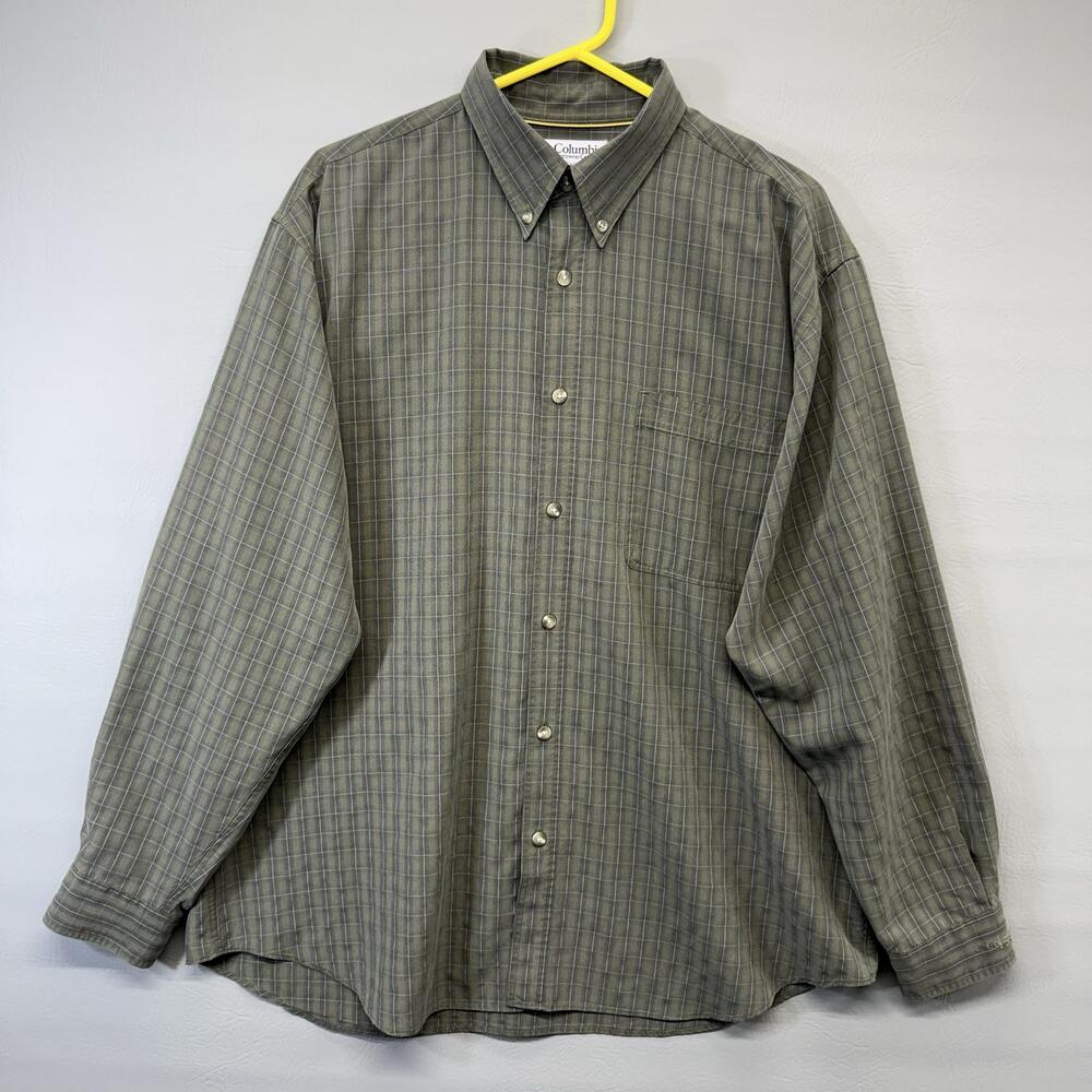 Columbia GRT Shirt Mens XL Green Plaid Button Down Long Sleeve Poly/Modal Blend
